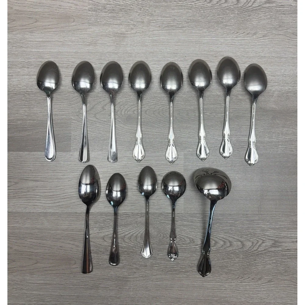 13 Oneida Craft And Oneida Deluxe Spoon Lot Stainless Steel Kitchen Cooking